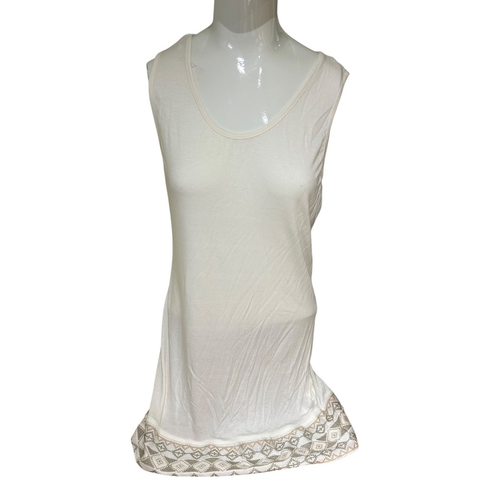 NWT Boutique Monoreno Y2K semi sheer Embellished Tunic Tank Top‎ Cream sz medium